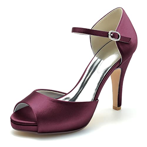 EICOFF Women's Peep Toe High Heel Sandals Ankle Strap Pumps Adjustable Buckle Party Work Special Occasions Formals Bridal Wedding Shoes,Burgundy,39 EU von EICOFF