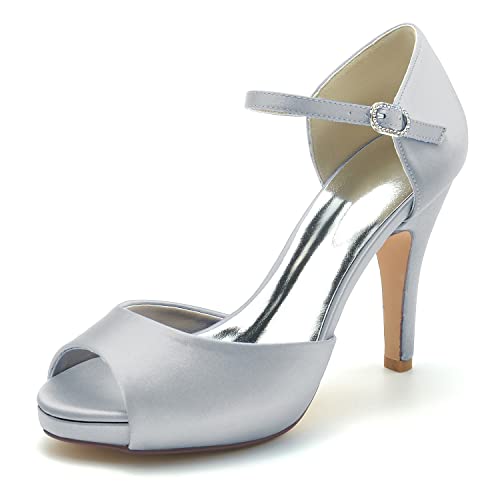 EICOFF Women's Peep Toe High Heel Sandals Ankle Strap Pumps Adjustable Buckle Party Work Special Occasions Formals Bridal Wedding Shoes,Silber,37 EU von EICOFF