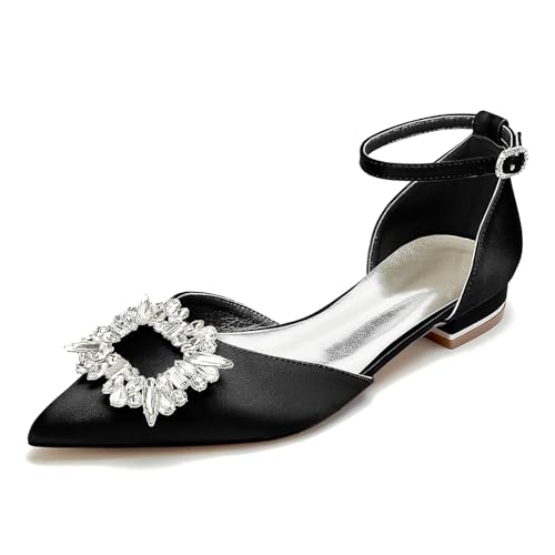 EICOFF Women's Pointed Toe Wedding Shoes Low Heel Ankle Strap Flats Closed Pointed Toe Rhinestone Bridal Sandals Evening Prom Dress Shoes,Schwarz,38 EU von EICOFF
