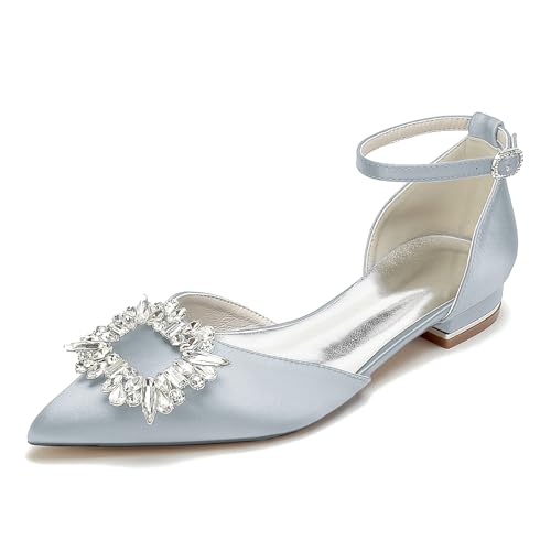 EICOFF Women's Pointed Toe Wedding Shoes Low Heel Ankle Strap Flats Closed Pointed Toe Rhinestone Bridal Sandals Evening Prom Dress Shoes,Silber,40 EU von EICOFF