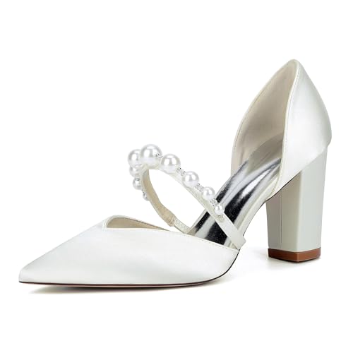 EICOFF Women's Satin High Heels Closed Toe with Pearl Details Ideal for Party Dresses and Formal Occasions,Elfenbein,41 EU von EICOFF