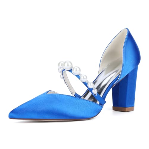EICOFF Women's Satin High Heels Closed Toe with Pearl Details Ideal for Party Dresses and Formal Occasions,Royal Blue,42 EU von EICOFF