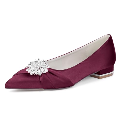 EICOFF Womens Closed Toe Rhinestone Court Shoes Decorated Pointed Toe Low Heel Sandals for Ladies Work Business Formal Occasions,Burgundy,39 EU von EICOFF