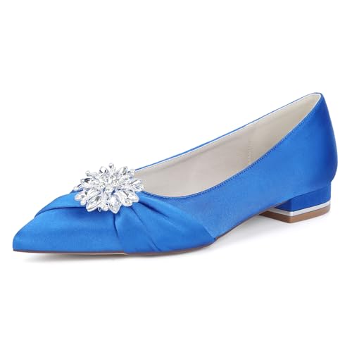 EICOFF Womens Closed Toe Rhinestone Court Shoes Decorated Pointed Toe Low Heel Sandals for Ladies Work Business Formal Occasions,Royal Blue,41 EU von EICOFF