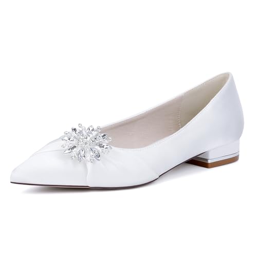 EICOFF Womens Closed Toe Rhinestone Court Shoes Decorated Pointed Toe Low Heel Sandals for Ladies Work Business Formal Occasions,Weiß,39 EU von EICOFF