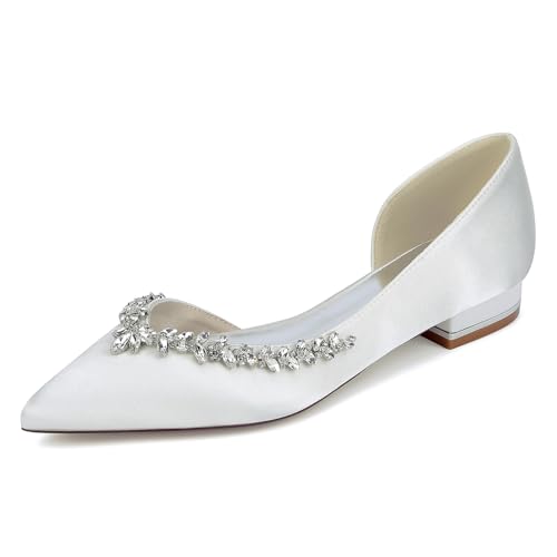 EICOFF Womens Low Heel Rhinestone Sandals Closed Toe Pointed Toe Flats for Ladies Work Business Office and Events,Elfenbein,36 EU von EICOFF