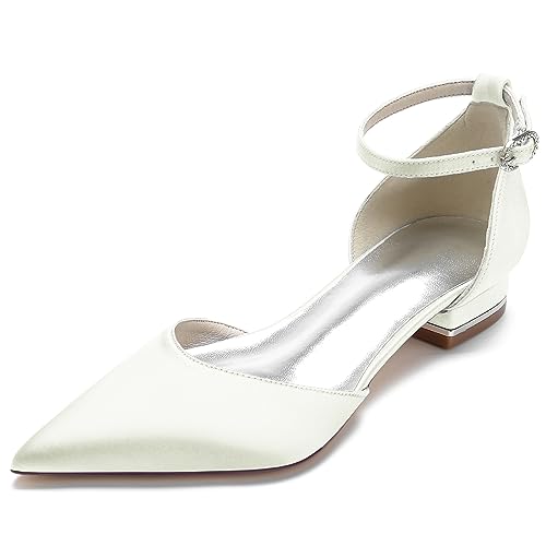 Flach Brautschuhe Damen Elegant Pumps mit Riemchen Pointed Closed Toe Hochzeitsschuhe,Elfenbein,36 EU von EICOFF