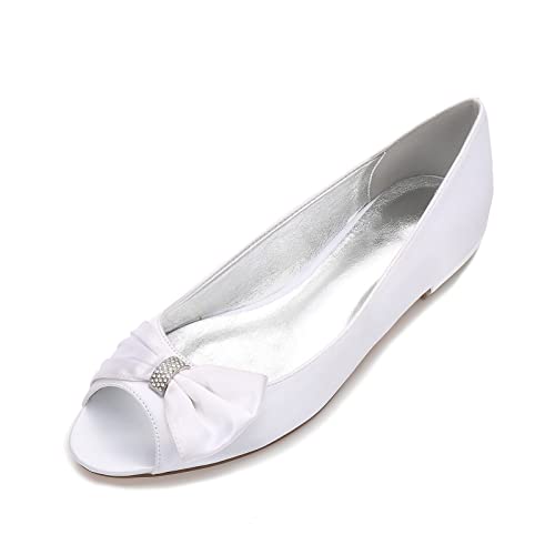 Hochzeitsschuhe Flache Damen Offener Zeh Brautschuhe Flach Satin Party Brautschuhe Niedriger Absatz Damen Fashion Pumps Hochzeit Brautschuhe,Weiß,38 EU von EICOFF