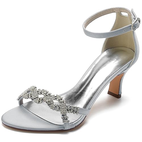 Pumps mit Riemchen Brautschuhe Damen Offener Zeh Sandaletten Damen Sommer mit Absatz,Silber,41 EU von EICOFF