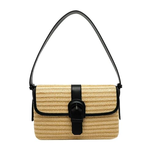 EIDIRGHB Strohtaschen Damen Shopper Strohhalmbutte Gewebter Strandtasche Sommer Strohkupplungen Boho Crossbody Taschen Für Frauen Kleine Raffia -umhängetasche-schwarz von EIDIRGHB