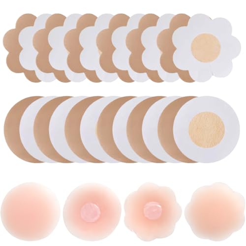20 Paar Unsichtbare Brustwarzenabdeckungen, Einweg-Nippelaufkleber für Frauen & 2 Paar Silikon-Brustwarzenabdeckungen, wiederverwendbare Brustwarzenpolster, Einweg Nippelpads Unsichtbare von EIDUOVA