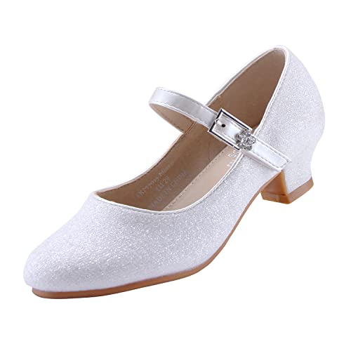 EIGHT KM EKM7015 CIN + Cry Mädchen High Heel Kleid Schuhe Mary Jane Prinzessin Hochzeit Party Pump Glitzer Kommunion Schuhe für Kinder Kleinkinder, Minerva White, 34 EU von EIGHT KM