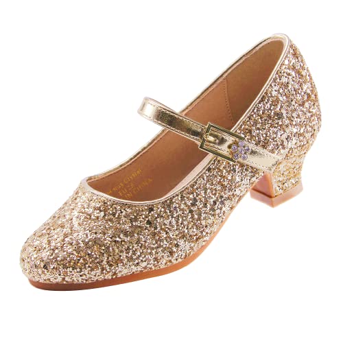 EIGHT KM Mädchen High Heel Kleid Schuhe Mary Jane Prinzessin Hochzeit Pump Schuhe EKM7015 Sparkle Glitter Crystal Gold Größe EU 32 von EIGHT KM