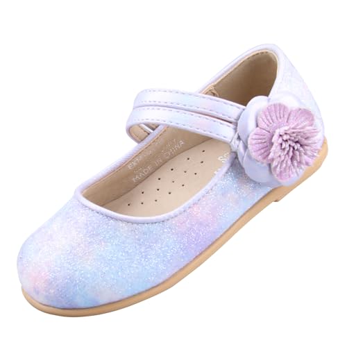 EIGHT KM Kleinkind Mädchen Festliche Schuhe Mary Jane Prinzessin Hochzeit Ballett Flats Schuhe EKM7063 Glitzer Blumen Kamelie Sternenblau EU Größe 28 von EIGHT KM