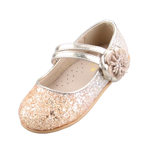 EIGHT KM Kleinkind Mädchen Festliche Schuhe Mary Jane Prinzessin Hochzeit Ballett Flats Schuhe EKM7063 Glitzer Blumen Kamelie Verlauf Gold EU Größe 22 von EIGHT KM