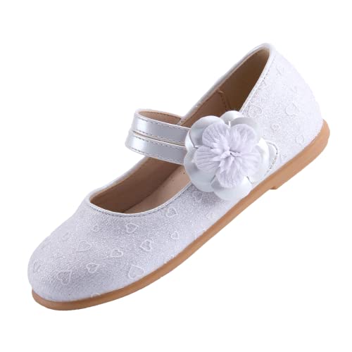 EIGHT KM Kleinkind Mädchen Kleid Mary Jane Schuhe Hochzeit Ballerinas Prinzessin Schuhe EKM7063 Camellia Flower Herz weiß Sparkly Glitter EU Größe 25 von EIGHT KM