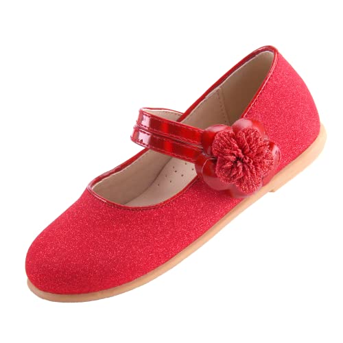 EIGHT KM Kleinkind Mädchen Kleid Schuhe Mary Jane Hochzeit Ballerinas Prinzessin Schuhe EKM7063 Camellia Sparkly Glitter Flower Minerva Rot EU Größe 29 von EIGHT KM