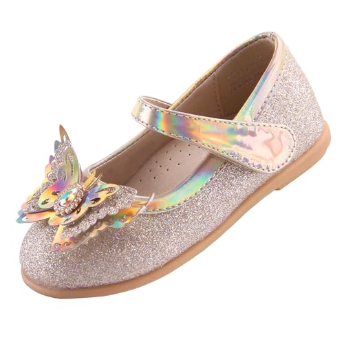 EIGHT KM Kleinkind Mädchen Kleid Schuhe Mary Jane Hochzeit Ballerinas Prinzessin Schuhe EKM7063 Minerva Sparkly Glitter Schmetterling Gold EU Größe 27 von EIGHT KM