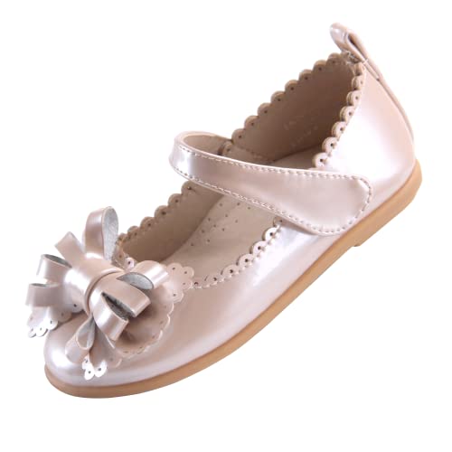 EIGHT KM Kleinkind Mädchen Kleid Schuhe Mary Jane Prinzessin Hochzeit Ballerinas Schuhe EKM7063 Lackleder Schleife Beige EU Größe 23 von EIGHT KM