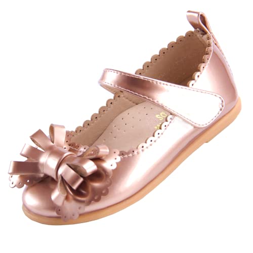 EIGHT KM Kleinkind Mädchen Kleid Schuhe Mary Jane Prinzessin Hochzeit Ballerinas Schuhe EKM7063 Lackleder Schleife Gold EU Größe 22 von EIGHT KM