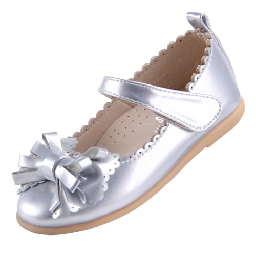EIGHT KM Kleinkind Mädchen Kleid Schuhe Ballerinas Mary Jane Hochzeit Prinzessin Schuhe EKM7063 Lackleder Schleife Silber EU Größe 23 von EIGHT KM