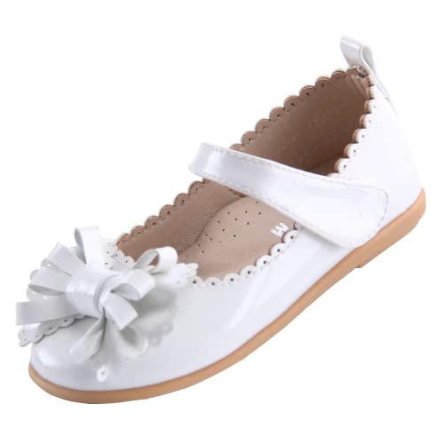 EIGHT KM Kleinkind Mädchen Kleid Schuhe Mary Jane Prinzessin Hochzeit Ballerinas Schuhe EKM7063 Lackleder Schleife Weiß EU Größe 23 von EIGHT KM