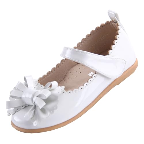 EIGHT KM Kleinkind Mädchen Kleid Schuhe Ballerinas Mary Jane Hochzeit Prinzessin Schuhe EKM7063 Lackleder Schleife Weiß EU Größe 27 von EIGHT KM