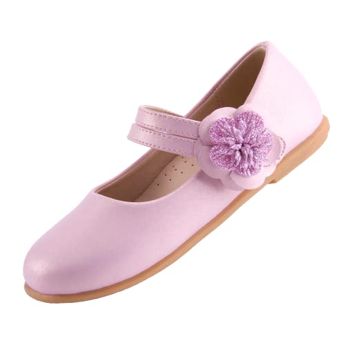 EIGHT KM Kleinkind Mädchen Kleid Schuhe Mary Jane Prinzessin Hochzeit Ballerinas Schuhe EKM7063 Mikrofaser Leder Blume Camellia Glänzend Rosa EU Größe 22 von EIGHT KM