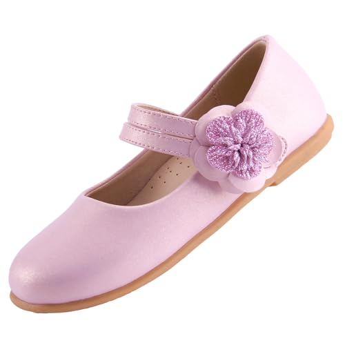 EIGHT KM Kleinkind Mädchen Kleid Schuhe Ballerinas Mary Jane Hochzeit Prinzessin Schuhe EKM7063 Mikrofaser Leder Blume Camellia Glänzend Rosa EU Größe 27 von EIGHT KM