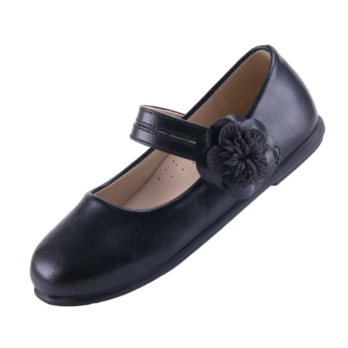 EIGHT KM Kleinkind Mädchen Kleid Schuhe Mary Jane Prinzessin Hochzeit Ballerinas Schuhe EKM7063 Mikrofaser Leder Blume Camellia Glänzend Schwarz EU Größe 22 von EIGHT KM