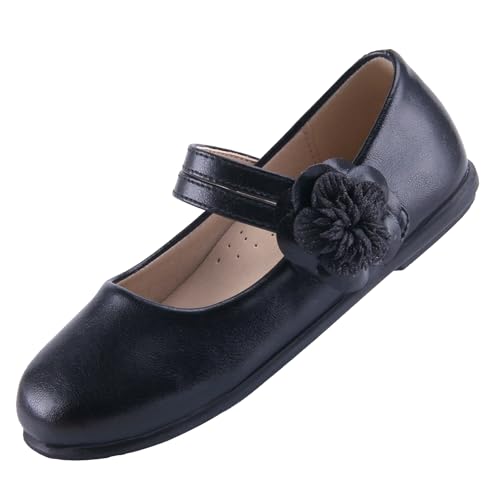 EIGHT KM Kleinkind Mädchen Kleid Schuhe Ballerinas Mary Jane Hochzeit Prinzessin Schuhe EKM7063 Mikrofaser Leder Blume Camellia Glänzend Schwarz EU Größe 28 von EIGHT KM