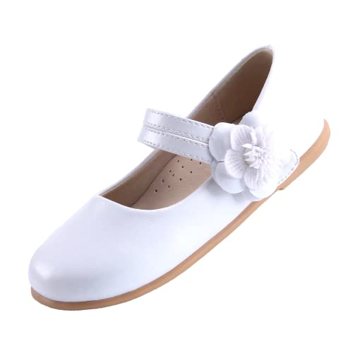 EIGHT KM Kleinkind Mädchen Kleid Schuhe Mary Jane Prinzessin Hochzeit Ballerinas Schuhe EKM7063 Mikrofaser Leder Blume Camellia Glänzend Weiß EU Größe 22 von EIGHT KM