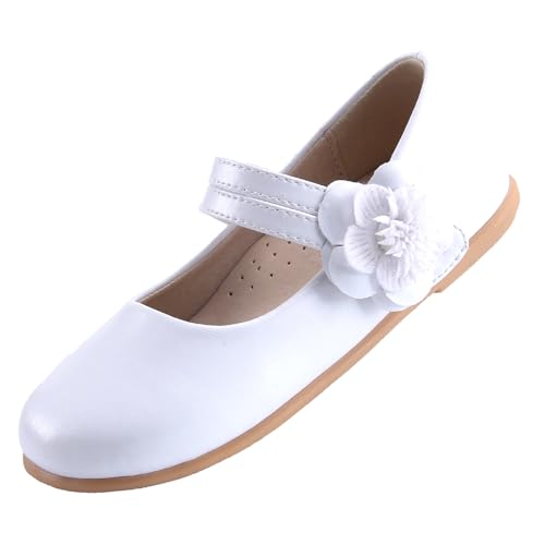 EIGHT KM Kleinkind Mädchen Kleid Schuhe Mary Jane Prinzessin Hochzeit Ballerinas Schuhe EKM7063 Mikrofaser Leder Blume Camellia Glänzend Weiß EU Größe 30 von EIGHT KM