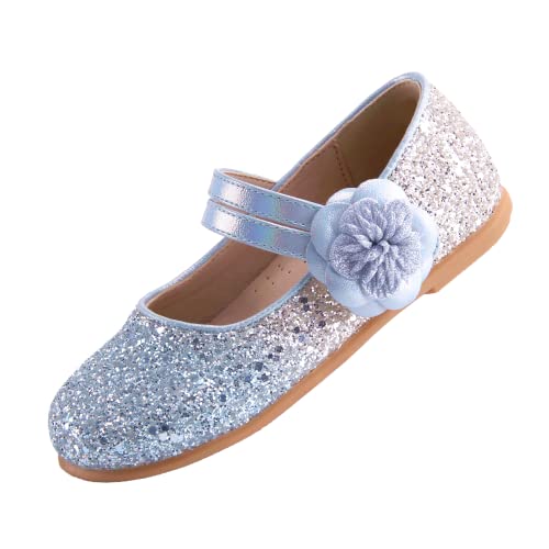 EIGHT KM Kleinkind Mädchen Kleid Schuhe Mary Jane Prinzessin Hochzeit Ballerinas Schuhe EKM7063 Sparkly Glitter Flower Camellia Allmähliches Blau EU Größe 22 von EIGHT KM