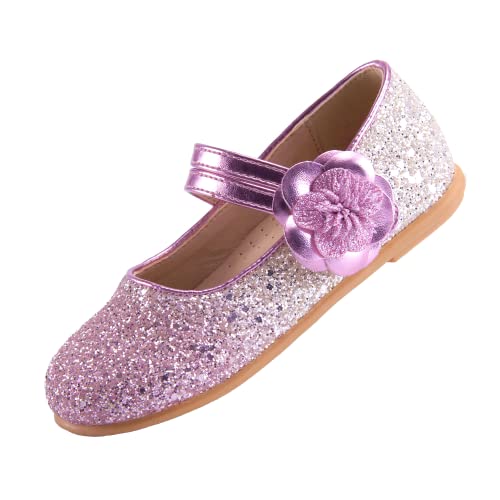 EIGHT KM Kleinkind Mädchen Kleid Schuhe Mary Jane Prinzessin Hochzeit Ballerinas Schuhe EKM7063 Sparkly Glitter Flower Camellia Allmähliches Lila EU Größe 22 von EIGHT KM