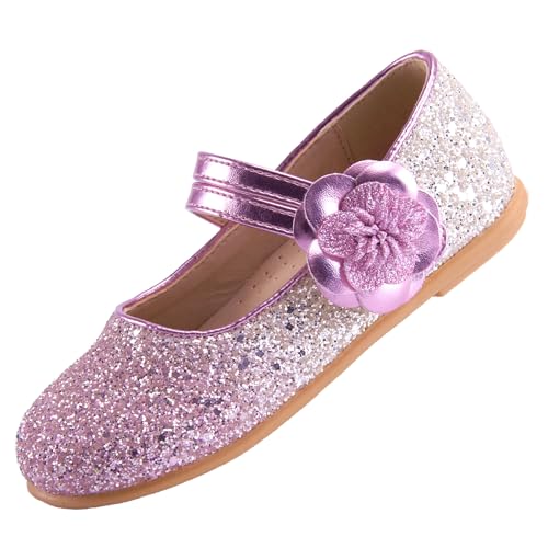EIGHT KM Kleinkind Mädchen Kleid Schuhe Ballerinas Mary Jane Hochzeit Prinzessin Schuhe EKM7063 Sparkly Glitter Flower Camellia Allmähliches Lila EU Größe 27 von EIGHT KM