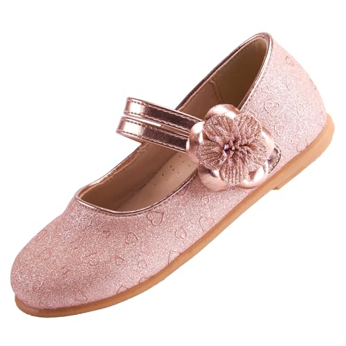 EIGHT KM Kleinkind Mädchen Kleid Schuhe Ballerinas Mary Jane Hochzeit Prinzessin Schuhe EKM7063 Sparkly Glitter Flower Camellia Herz Gold EU Größe 30 von EIGHT KM