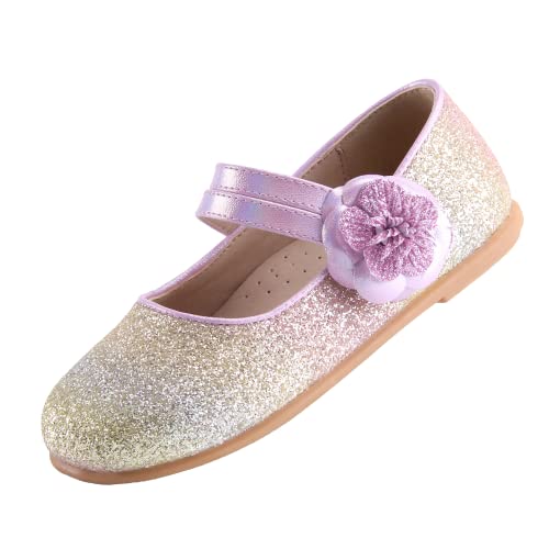 EIGHT KM Kleinkind Mädchen Kleid Schuhe Mary Jane Prinzessin Hochzeit Ballerinas Schuhe EKM7063 Sparkly Glitter Flower Camellia Minerva Regenbogen EU Größe 22 von EIGHT KM