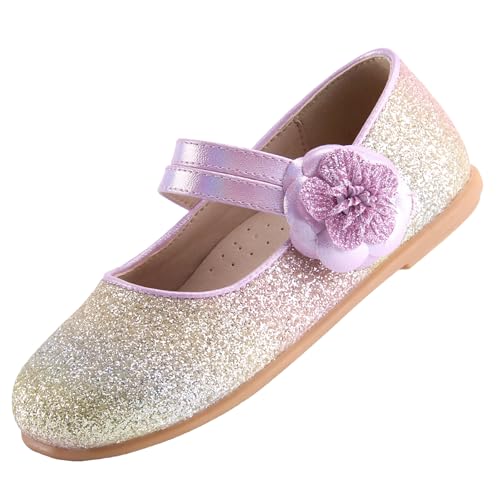 EIGHT KM Kleinkind Mädchen Kleid Schuhe Mary Jane Prinzessin Hochzeit Ballerinas Schuhe EKM7063 Sparkly Glitter Flower Camellia Minerva Regenbogen EU Größe 23 von EIGHT KM