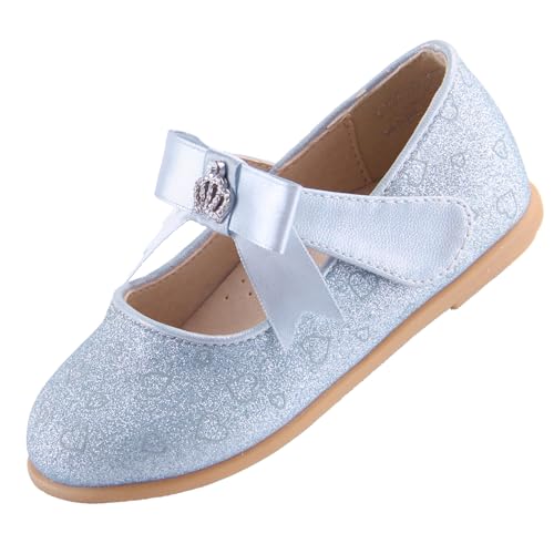 EIGHT KM Kleinkind Mädchen Kleid Schuhe Mary Jane Prinzessin Hochzeit Ballerinas Schuhe EKM7063 Sparkly Glitter Krone Herz Blau EU Größe 23 von EIGHT KM