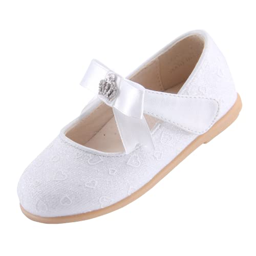 EIGHT KM Kleinkind Mädchen Kleid Schuhe Mary Jane Prinzessin Hochzeit Ballerinas Schuhe EKM7063 Sparkly Glitter Krone Herz Weiß EU Größe 22 von EIGHT KM