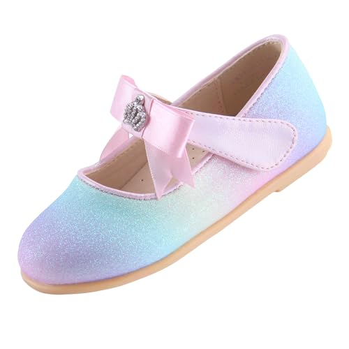 EIGHT KM Kleinkind Mädchen Kleid Schuhe Mary Jane Prinzessin Hochzeit Ballerinas Schuhe EKM7063 Sparkly Glitter Krone Minerva Regenbogen EU Größe 27 von EIGHT KM