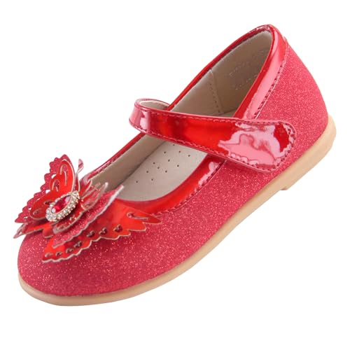 EIGHT KM Kleinkind Mädchen Kleid Schuhe Mary Jane Prinzessin Hochzeit Ballerinas Schuhe EKM7063 Sparkly Glitter Schmetterling Minerva Rot EU Größe 29 von EIGHT KM