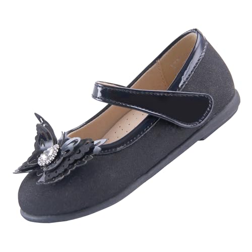 EIGHT KM Kleinkind Mädchen Kleid Schuhe Ballerinas Mary Jane Hochzeit Prinzessin Schuhe EKM7063 Sparkly Glitter Schmetterling Minerva Schwarz EU Größe 24 von EIGHT KM