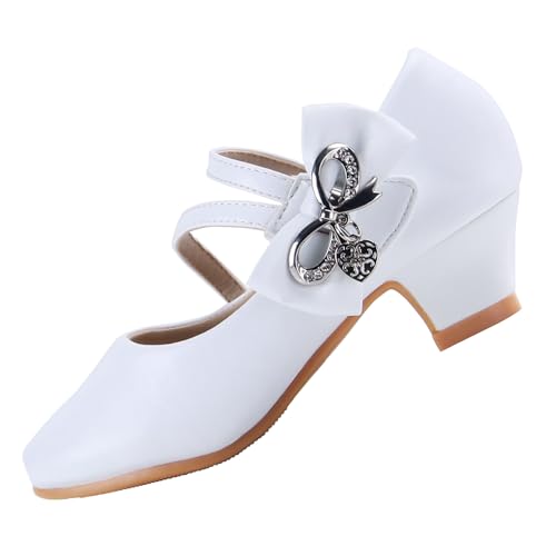 EIGHT KM Mädchen High Heel Dress Schuhe Mary Jane Prinzessin Hochzeit Party Pumps EKM7035 Microfiber Leder Athena Metallic Schleife Weiß EU Größe 25 von EIGHT KM