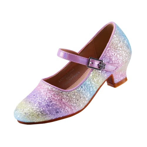 EIGHT KM Mädchen High Heel Kleid Schuhe Mary Jane Prinzessin Hochzeit Pump Schuhe EKM7015 Sparkle Glitter Kristall Heller Regenbogen Größe EU 25 von EIGHT KM