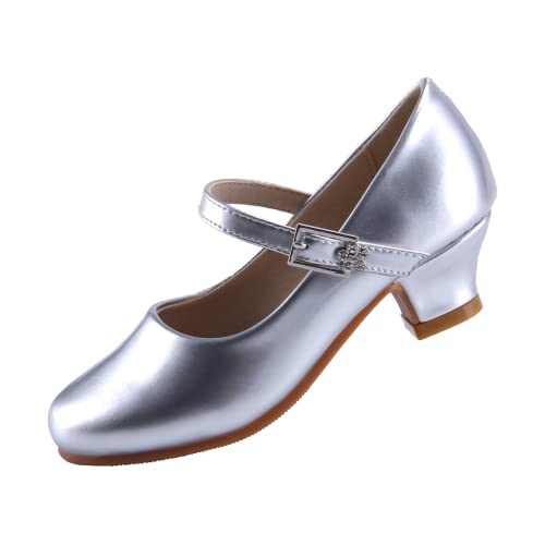 EIGHT KM Mädchen High Heel Kleid Schuhe Mary Jane Prinzessin Hochzeit Pumps Schuhe EKM7015 Lackleder Silber Größe EU 34 von EIGHT KM