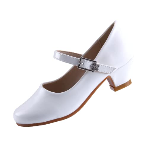 EIGHT KM Mädchen High Heel Kleid Schuhe Mary Jane Prinzessin Hochzeit Pumps Schuhe EKM7015 Lackleder Weiß Größe EU 27 von EIGHT KM