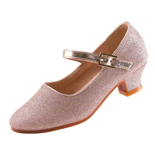 EIGHT KM Mädchen High Heel Kleid Schuhe Mary Jane Prinzessin Hochzeit Pumps Schuhe EKM7015 Sparkle Glitter Minerva Gold Größe EU 29 von EIGHT KM