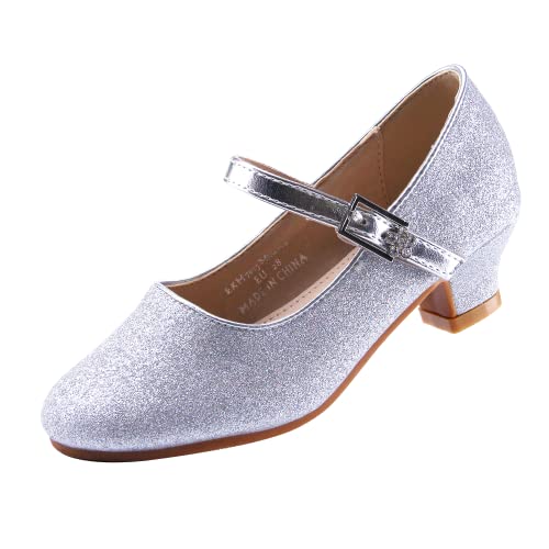 EIGHT KM Mädchen High Heel Kleid Schuhe Mary Jane Prinzessin Hochzeit Pumps Schuhe EKM7015 Sparkle Glitter Minerva Silber Größe EU 36 von EIGHT KM